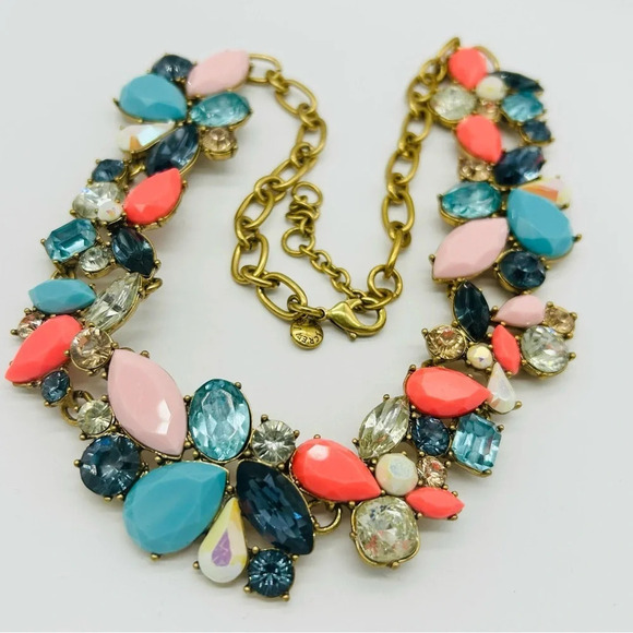 J. Crew Coral Turquoise Pink Blue Jeweled Necklace - Picture 2 of 3